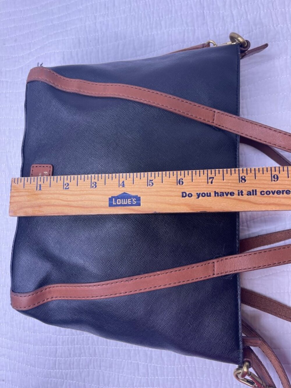 Fossil 1954 Black Brown Leather-Trimmed Classic Tote Bag Crossbody Strap - Picture 14 of 16